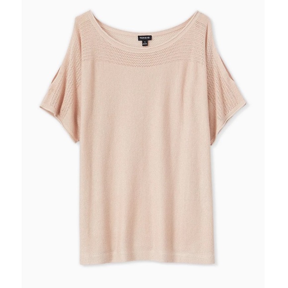 Torrid Pink Shimmer Pointelle Cold Shoulder Top Size 3 - Picture 1 of 7